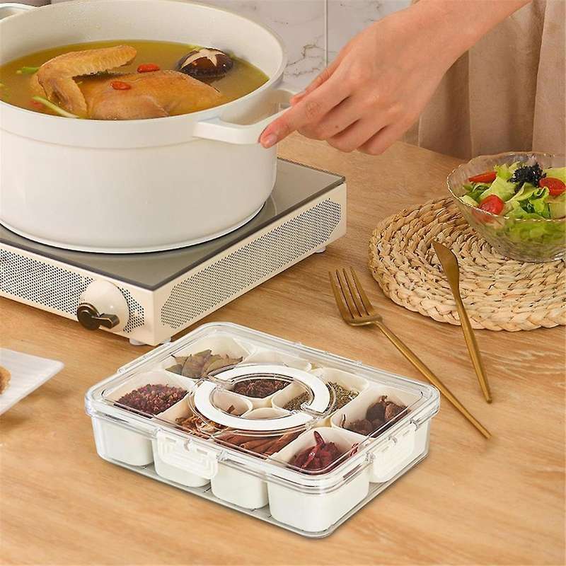 2PC Condiment Jars with Tray with Small Dividers Countertop Spice Organizer Kitchen Storage Containe
