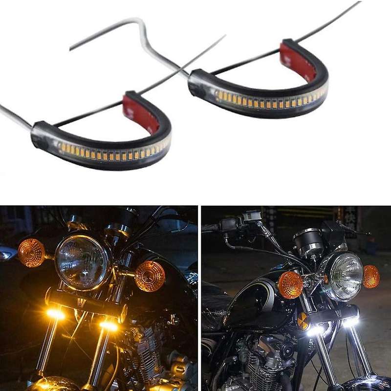 2PC Flexible Switchback Dual-Color Motorcycle LED Fork Turn Signal Blinkers DRL Daytime Running Ligh