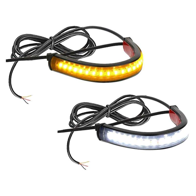 2PC Flexible Switchback Dual-Color Motorcycle LED Fork Turn Signal Blinkers DRL Daytime Running Ligh