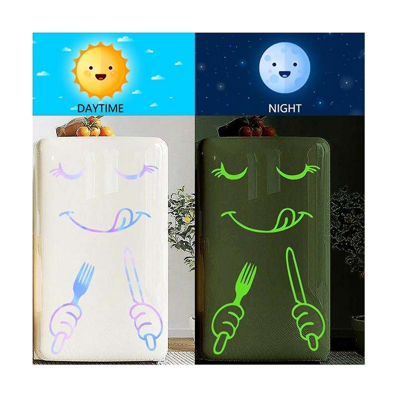 2pc Refrigerator Stickers, Cute Happy Delicious Face Fridge Stickers Glow In The Dark, Fridge Dazzl