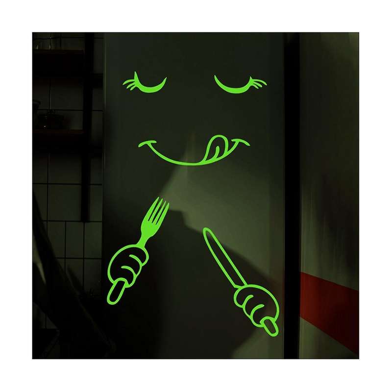2pc Refrigerator Stickers, Cute Happy Delicious Face Fridge Stickers Glow In The Dark, Fridge Dazzl
