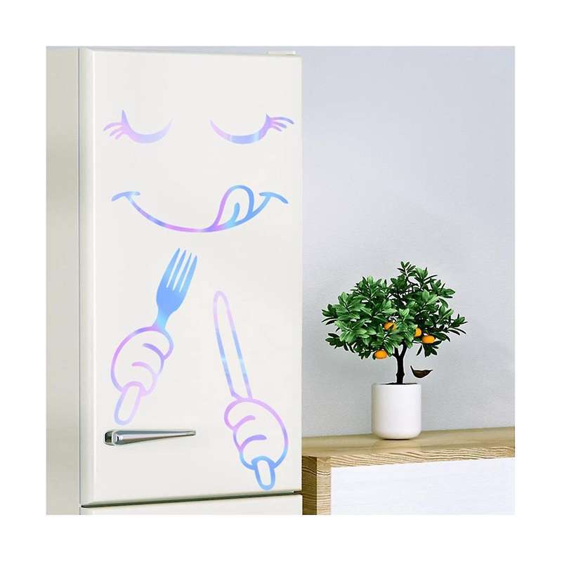 2pc Refrigerator Stickers, Cute Happy Delicious Face Fridge Stickers Glow In The Dark, Fridge Dazzl
