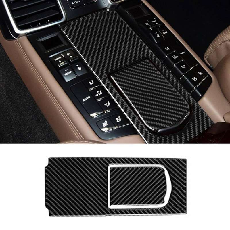 2Pc Rear Multimedia Panel Carbon Fiber Cover Trim Car Decorative Sticker for 10-16 Carbon Fiber Blac