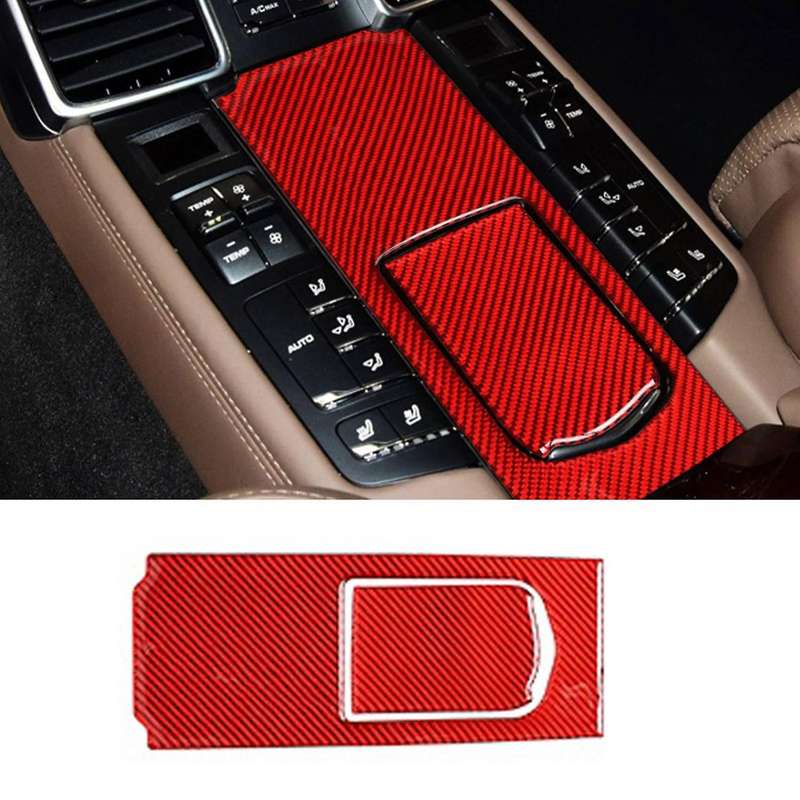 2Pc Rear Multimedia Panel Carbon Fiber Cover Trim Car Decorative Sticker for 10-16 Carbon Fiber Blac