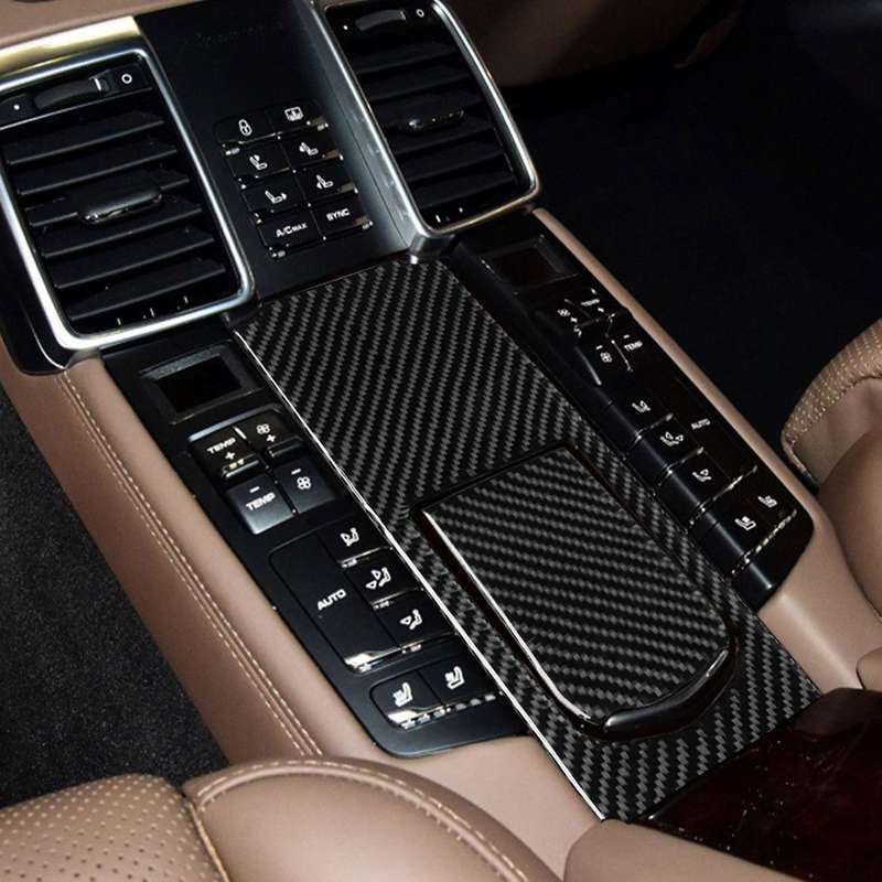 2Pc Rear Multimedia Panel Carbon Fiber Cover Trim Car Decorative Sticker for 10-16 Carbon Fiber Blac