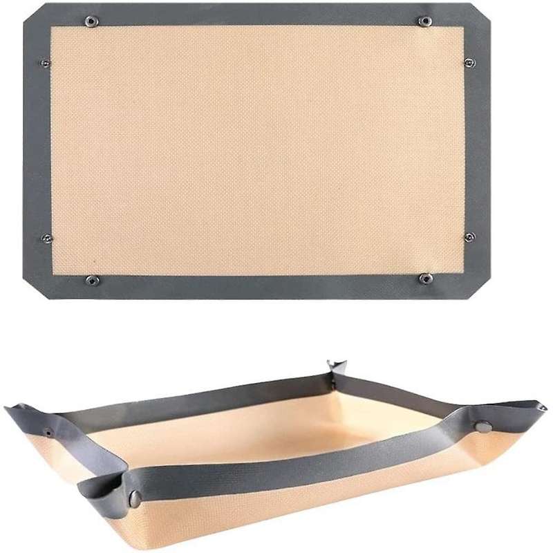 2PC Silicone Fiber Baking Mat with Buckle, & Non Stick, Corners Snap to Form Leakproof Baking