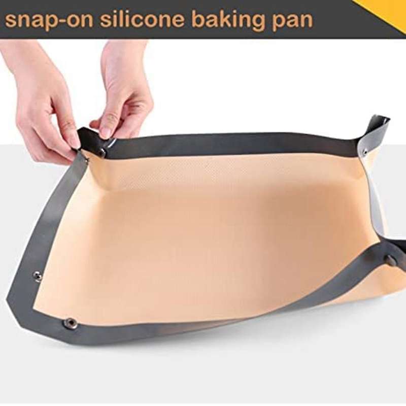 2PC Silicone Fiber Baking Mat with Buckle, & Non Stick, Corners Snap to Form Leakproof Baking