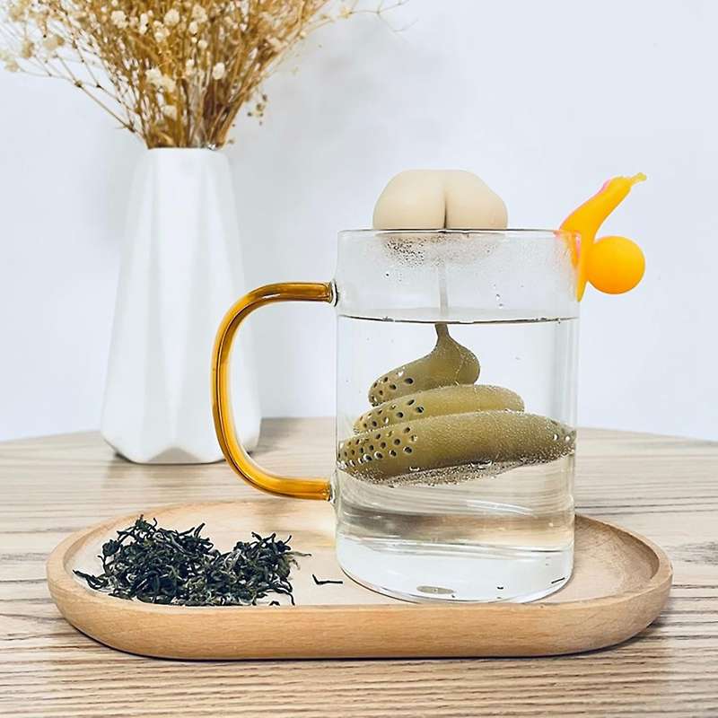 2PC Reusable Silicone Tea Infuser Poop Shaped Funny Herbal Tea Coffee Filter Diffuser Strainer Acce