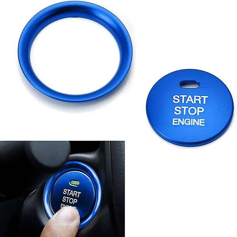 2Pc Set Blue Keyless Engine Push Start Button & Surrounding Decoration Ring Compatible for 3 6 -3 -5
