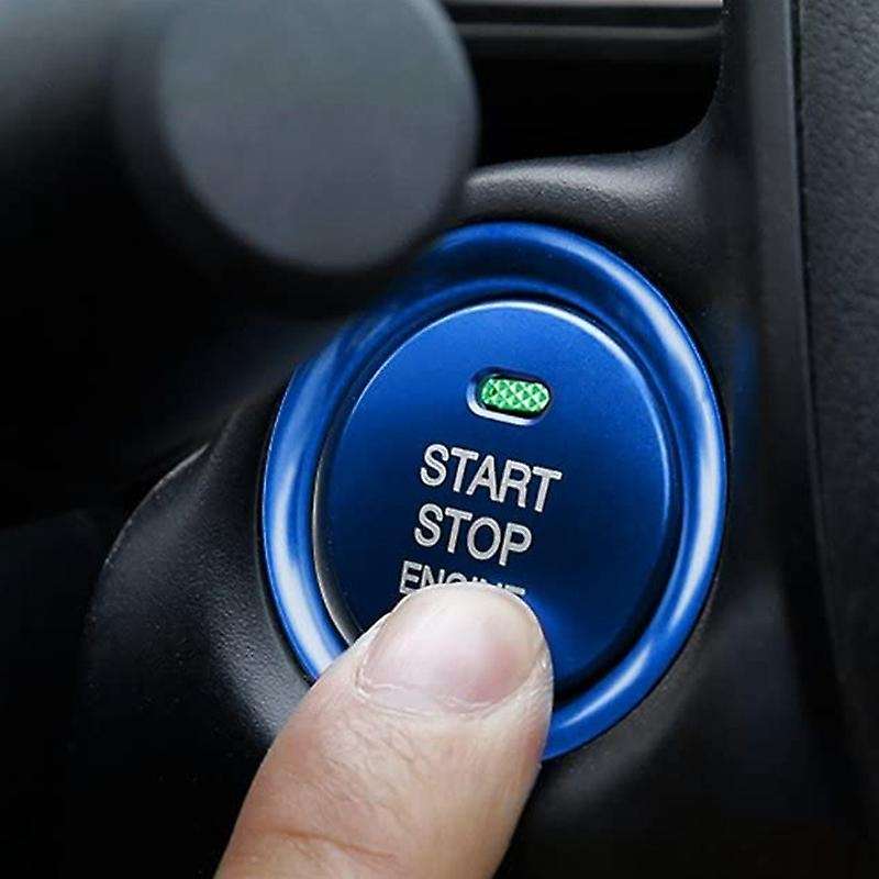 2Pc Set Blue Keyless Engine Push Start Button & Surrounding Decoration Ring Compatible for 3 6 -3 -5