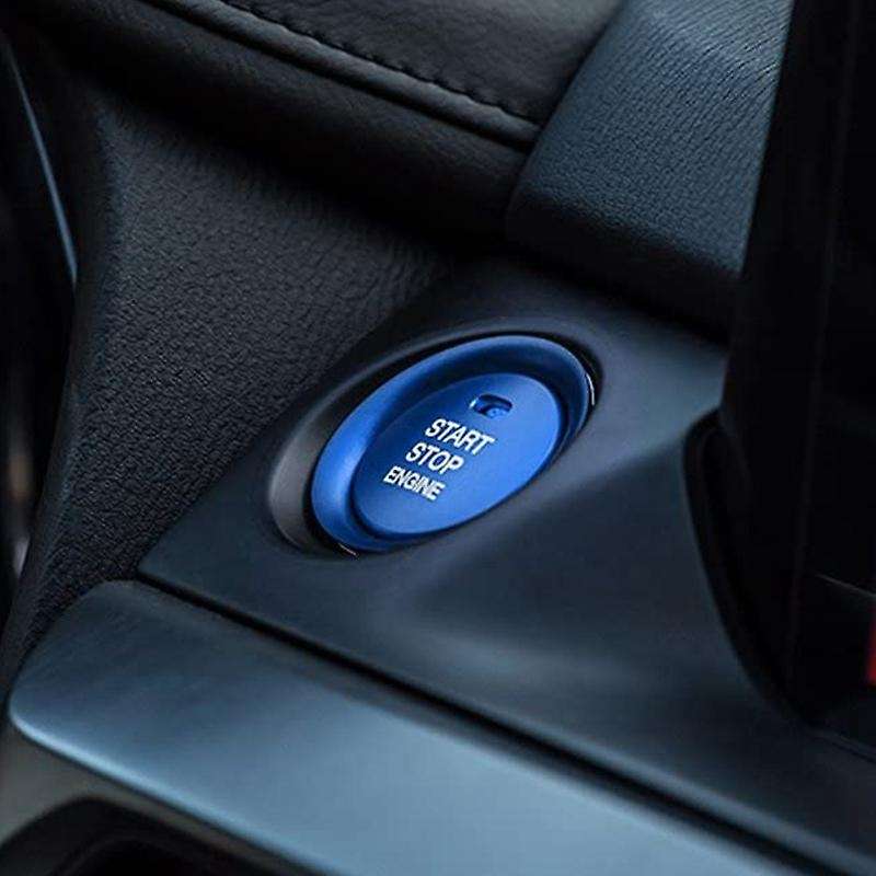 2Pc Set Blue Keyless Engine Push Start Button & Surrounding Decoration Ring Compatible for 3 6 -3 -5
