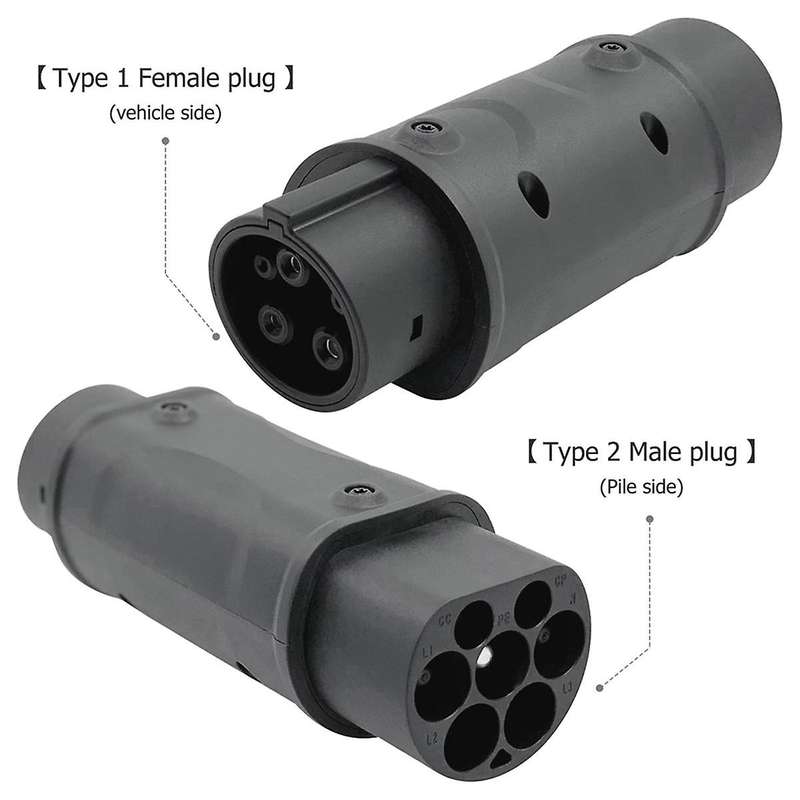 2pc Sae Adaptor Iec 62196 2 to J1772 Type 1 Electric Cars Charging Ev Vehicle Charger One Side Conn
