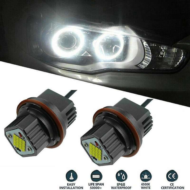 2Pc White Angel Eyes Halo Ring Marker Light Led Bulb Headlight 80W 6000K for - 1 5 7 Series X3 X5 E3