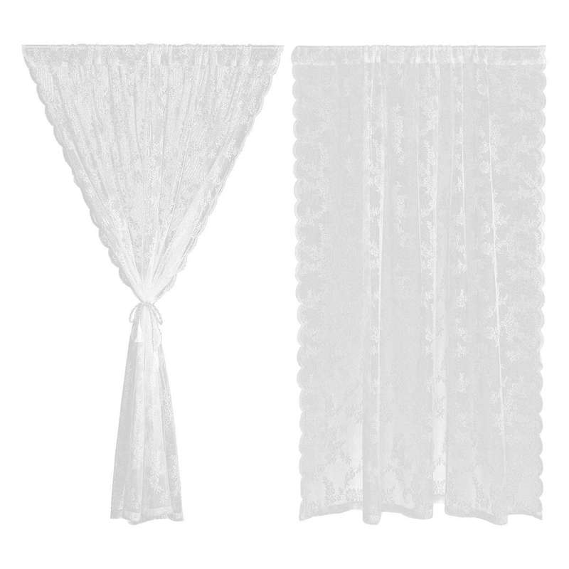 2pc/set Lace White Sheer Curtains for Living Room Bedroom Window Treatment Finished Voile Drape Bli