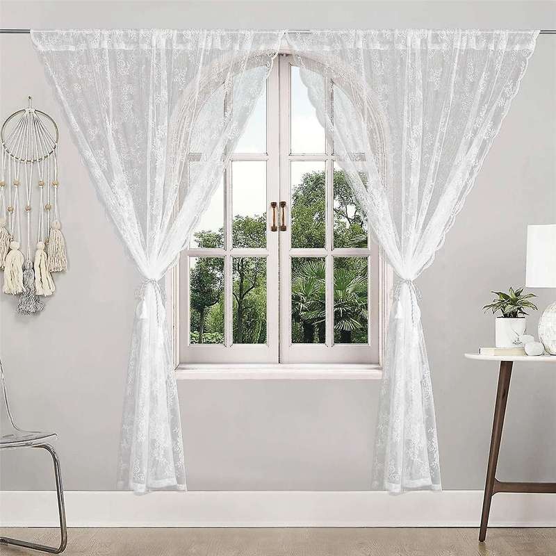 2pc/set Lace White Sheer Curtains for Living Room Bedroom Window Treatment Finished Voile Drape Bli