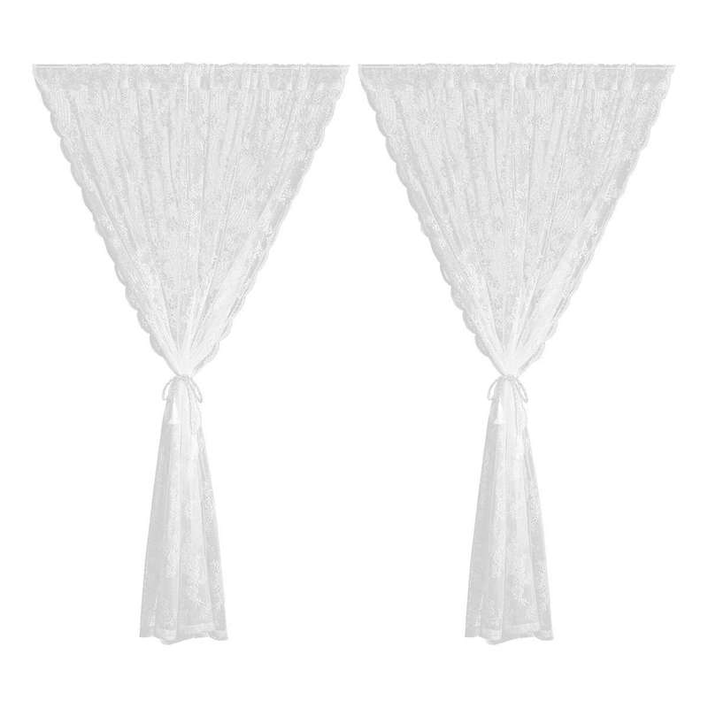 2pc/set Lace White Sheer Curtains for Living Room Bedroom Window Treatment Finished Voile Drape Bli