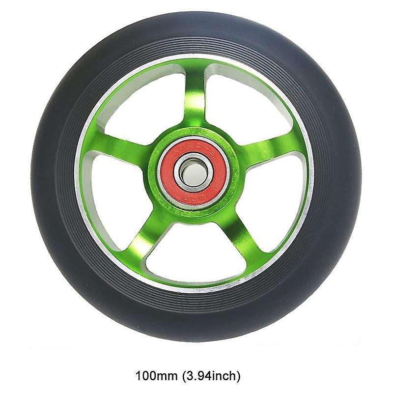 2Pcs 100mm Scooter Replacement Wheels with Bearings Aluminum Wear-Resistant PU Scooter Parts ,Green