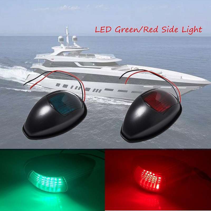 2Pcs 12V Black LED Bow Navigation Light Signal Lamp Marine Boat Yacht Kayaks Red Green
