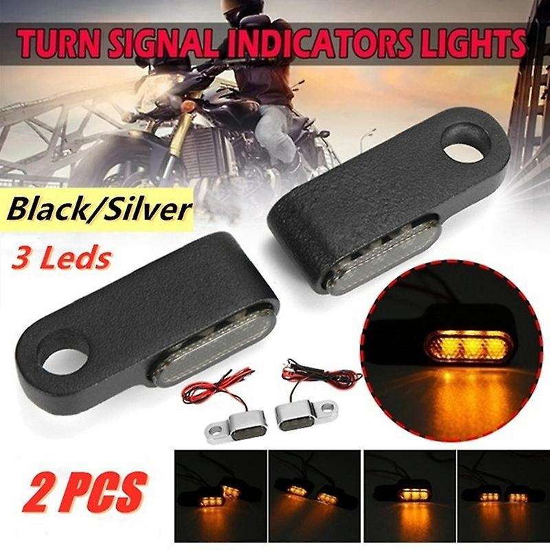 2PCS 12V Motorcycle Indicators LED Turn Signal Light Handlebar Amber Signal Lamp Blinker, Mount,Blac