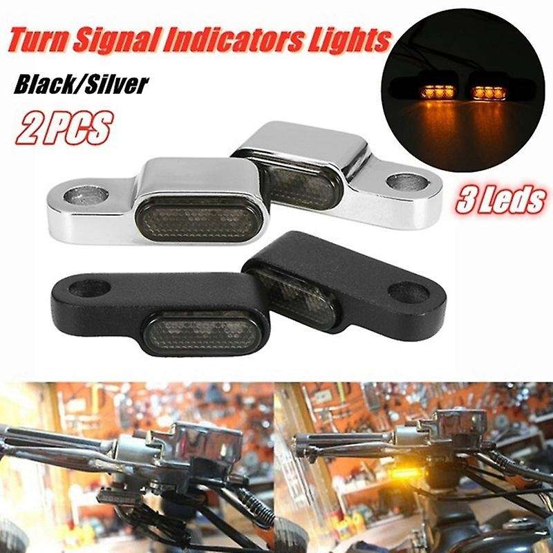 2PCS 12V Motorcycle Indicators LED Turn Signal Light Handlebar Amber Signal Lamp Blinker, Mount,Blac
