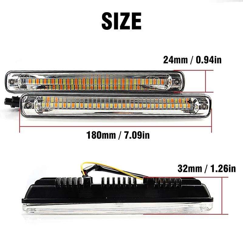 2Pcs 12V Sequential Flowing Car Led Daytime Running Light Drl + Yellow Turn Signal Light Super White