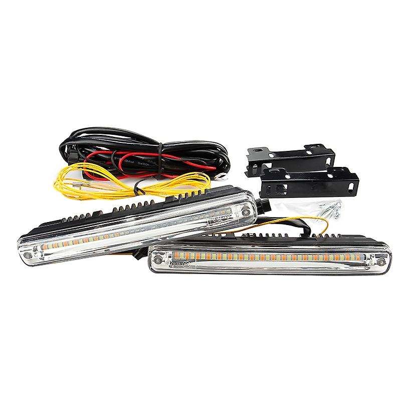 2Pcs 12V Sequential Flowing Car Led Daytime Running Light Drl + Yellow Turn Signal Light Super White
