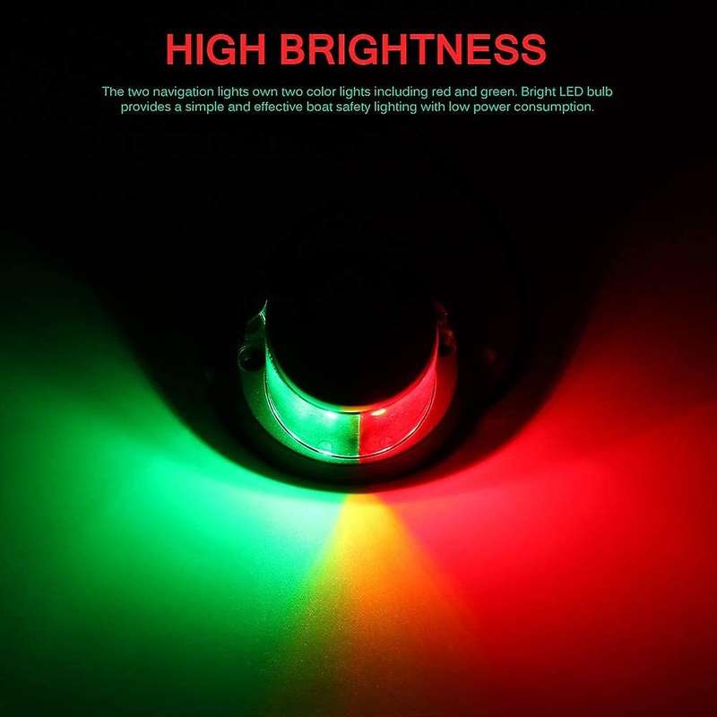 2Pcs 12V Navigation Lights LED Zinc Alloy Bow Light Marine Boat LED Red Green Pontoons Sailing Signa