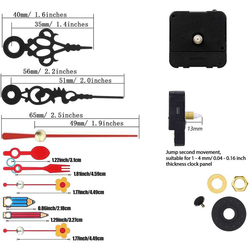 2Pcs 13mm Quartz Clock Movement Mechanisms Non Ticking with 5 Different Flower of Hands Sets DIY Clo