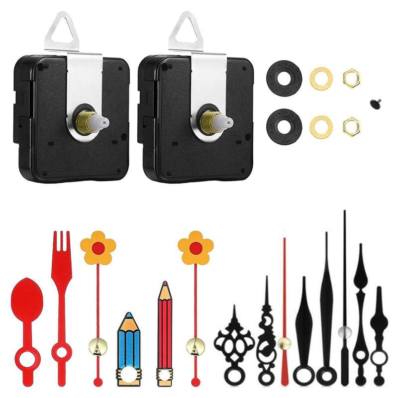2Pcs 13mm Quartz Clock Movement Mechanisms Non Ticking with 5 Different Flower of Hands Sets DIY Clo