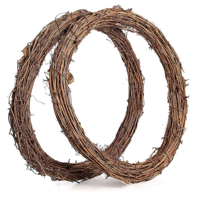 2PCS 14 Inch Grapevine Wreaths Vine Branch Wreath Rattan Wreath Garland for DIY Christmas Craft or W