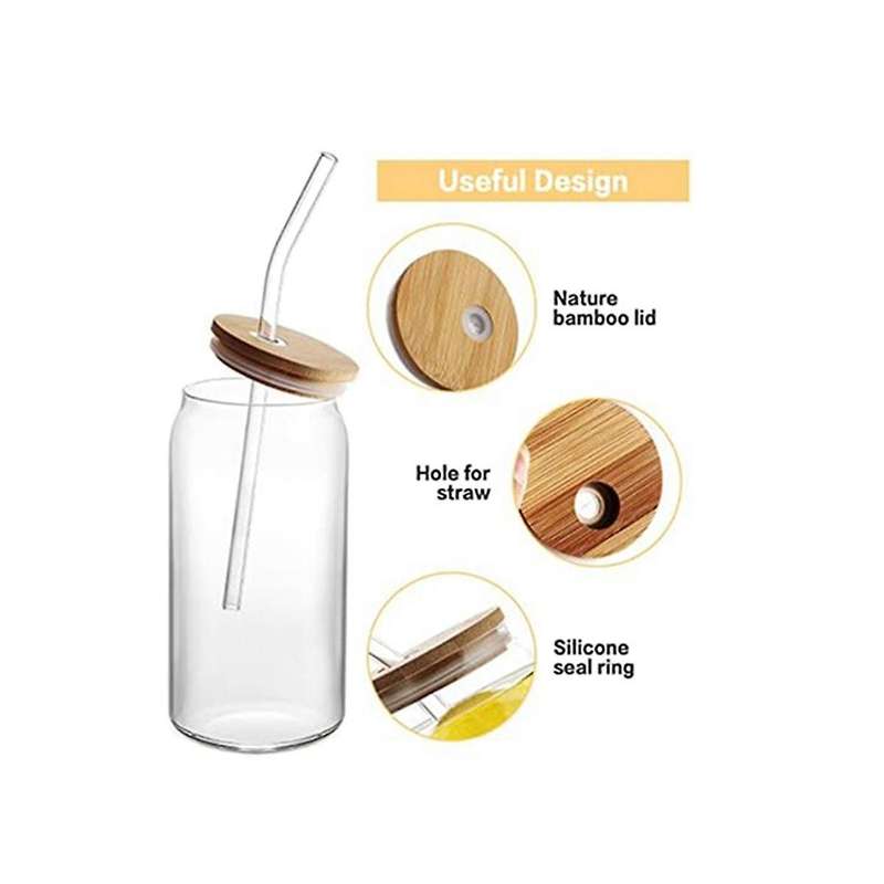 2pcs 16oz Glass Cups with Lids and Straws Clear Glass Cups for Coffee, Beer, Tea, Wine Glasses Bever
