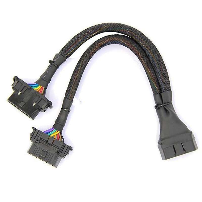 2PCS 2 IN 1 OBD2 Extension Cable OBDII Male to 2 Female Splitter Car Computer Connection Conversion