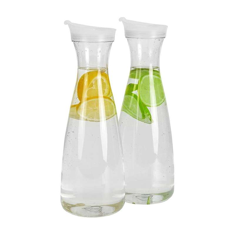 2pcs 1l Plastic Water Carafes with White Flip Tab - Food & Recyclable Shatterproof Pitchers -