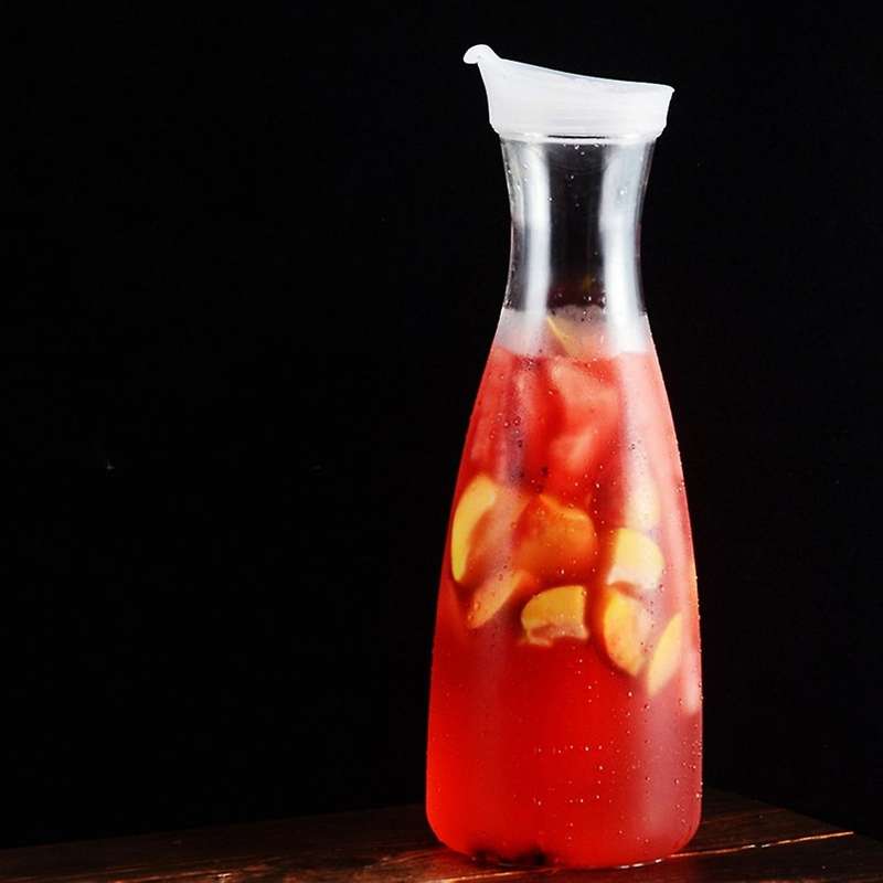 2pcs 1l Plastic Water Carafes with White Flip Tab - Food & Recyclable Shatterproof Pitchers -