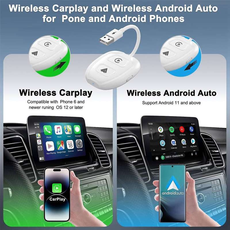 2PCS 2 in 1 Wireless CarPlay Adapter for Android Auto Wireless Carplay Dongle for Wired Carplay & An