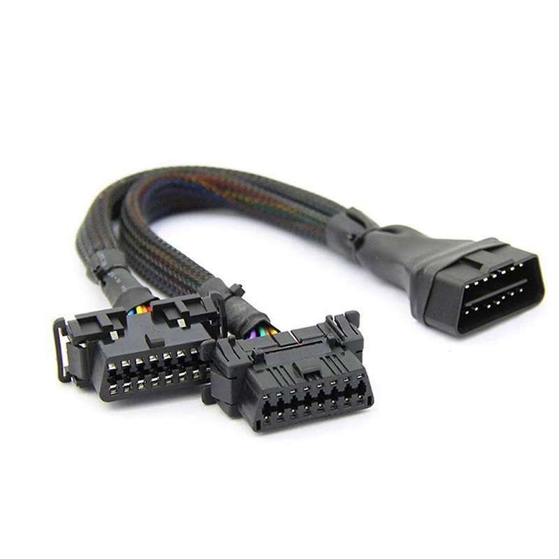 2pcs 2 In 1 Obd2 Extension Cable Obdii Male to 2 Female Splitter Car Computer Connection Conversion