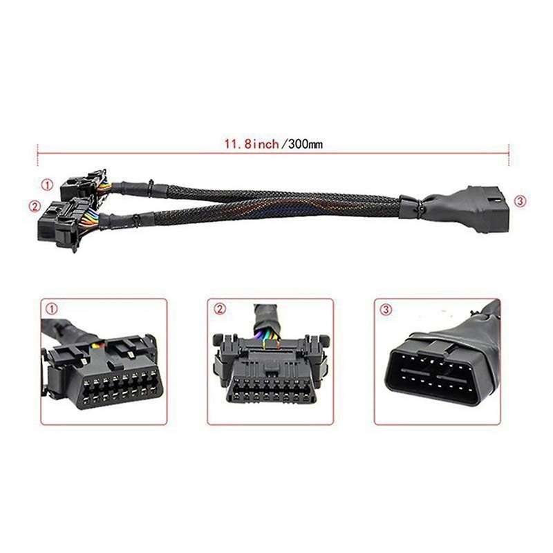 2pcs 2 In 1 Obd2 Extension Cable Obdii Male to 2 Female Splitter Car Computer Connection Conversion