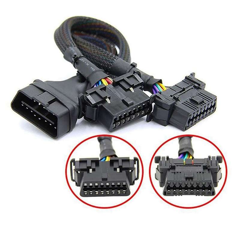 2pcs 2 In 1 Obd2 Extension Cable Obdii Male to 2 Female Splitter Car Computer Connection Conversion