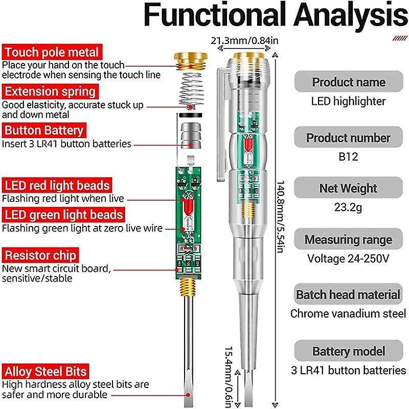 2Pcs 24-250V Electrician Circuit Tester Pen,Responsive Electrical Tester Pen,with LED Indicator Ligh