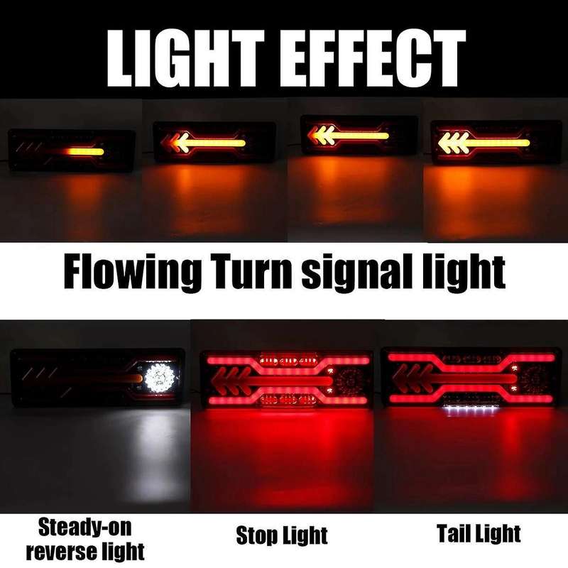 2Pcs 24V Dynamic LED Car Truck Tail Light Turn Signal Rear Brake Light Reverse Signal Lamp Tractor T
