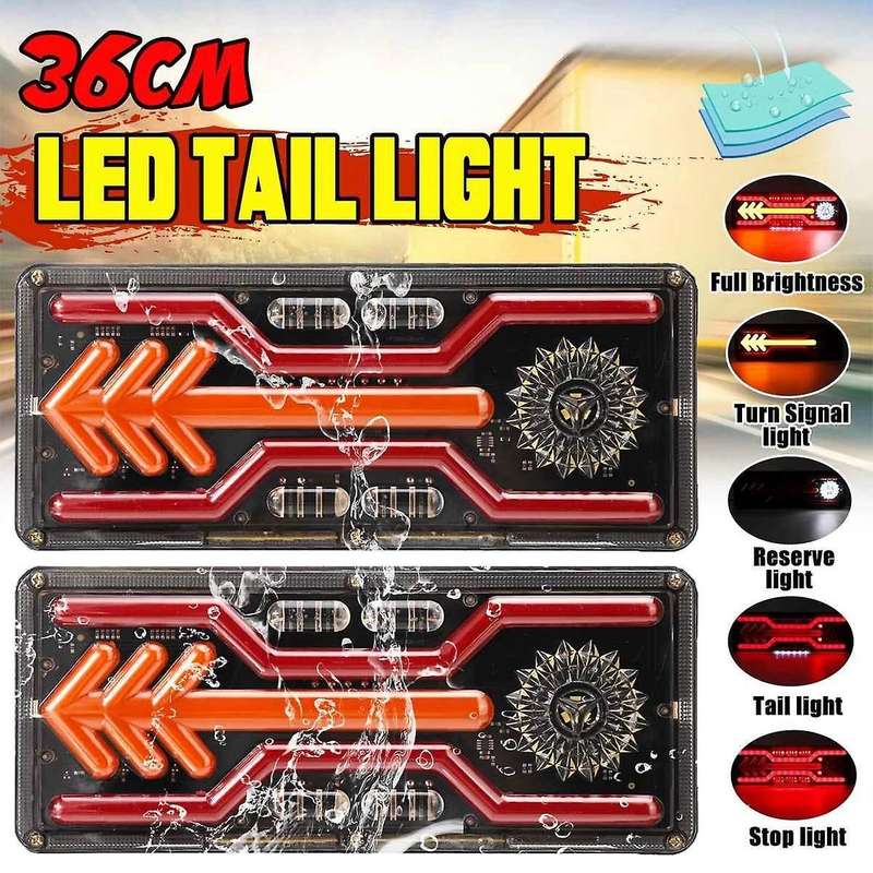 2Pcs 24V Dynamic LED Car Truck Tail Light Turn Signal Rear Brake Light Reverse Signal Lamp Tractor T