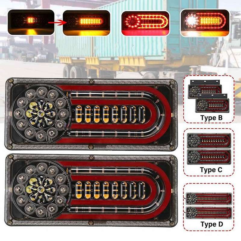 2Pcs 24V LED Dynamic Car Truck Tail Light Turn Signal Rear Indicator Brake Lights for Lorry Trailer