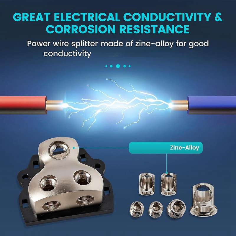 2PCS 2-Way Power Distribution Block, 0/2/4 Gauge in 4/8 Gauge Out Auto Car Audio Distribution Connec