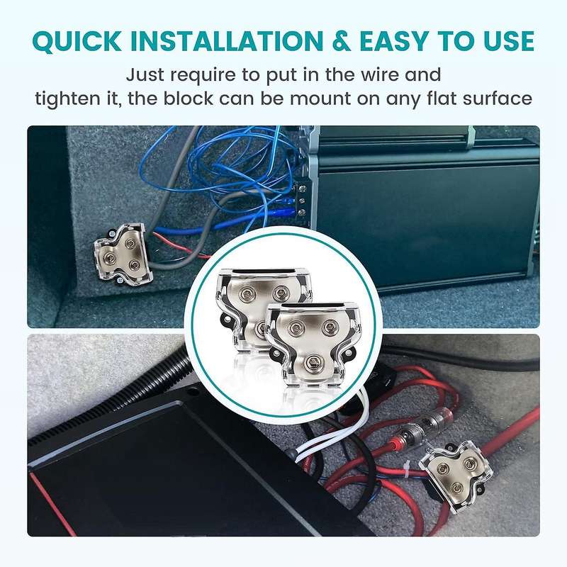 2PCS 2-Way Power Distribution Block, 0/2/4 Gauge in 4/8 Gauge Out Auto Car Audio Distribution Connec