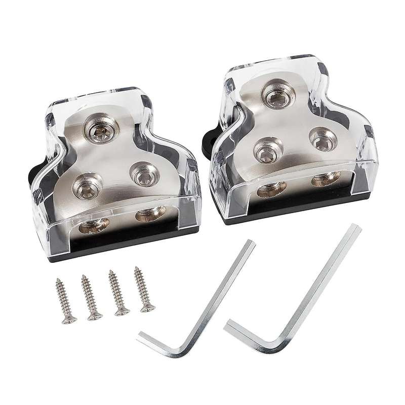 2PCS 2-Way Power Distribution Block, 0/2/4 Gauge in 4/8 Gauge Out Auto Car Audio Distribution Connec