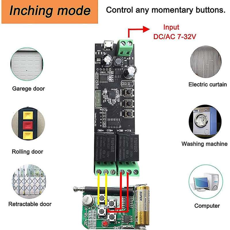 2Pcs 2CH Tuya APP Wifi Wireless DIY Smart Switch Module Smart Home Garage Universal Remote Relay for