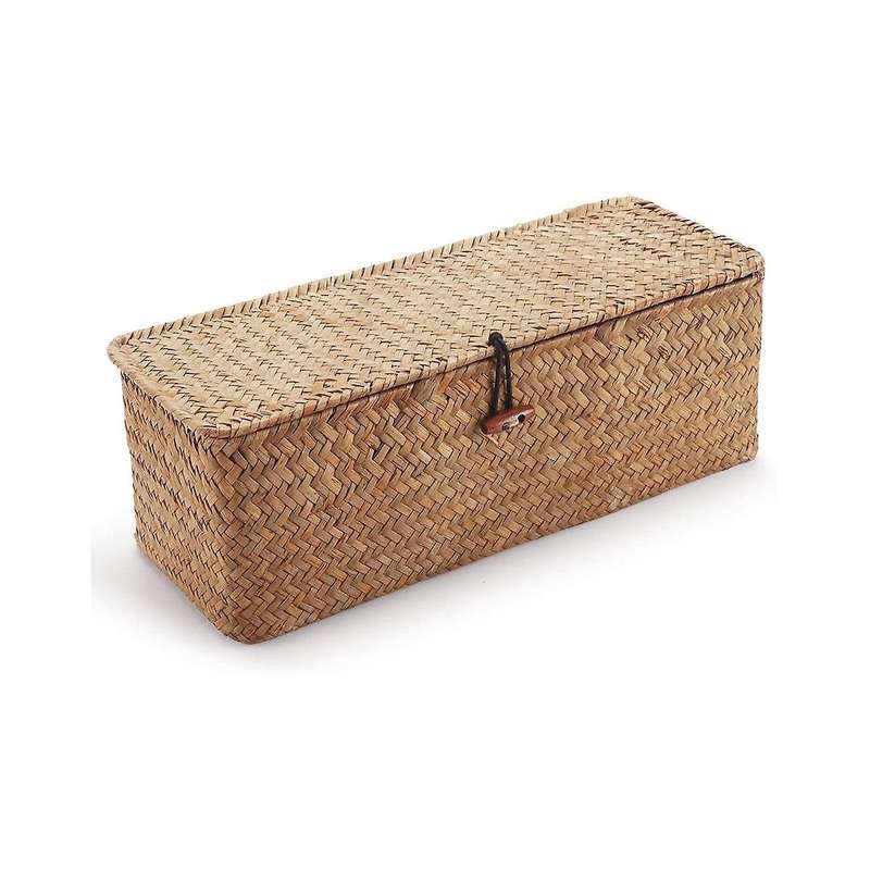 2pcs 3 Grids Hand-woven Water Hyacinth Baskets with Lid, Straw Storage Basket