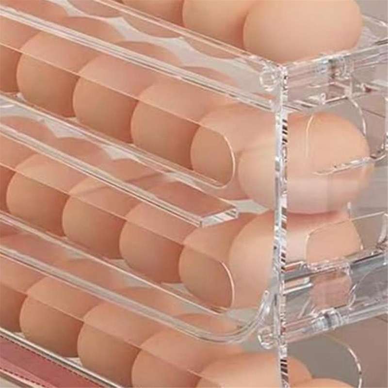 2Pcs 4 Tiers Egg Holder for Fridge, Automatic Scrolling Dispenser Egg Rack Holder, Storage 30 Egg fo