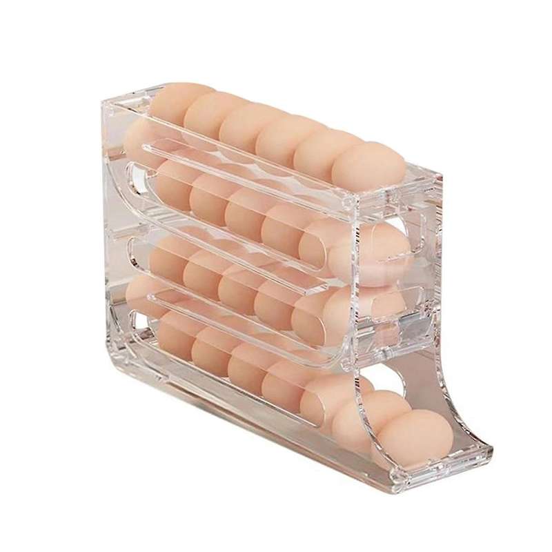 2Pcs 4 Tiers Egg Holder for Fridge, Automatic Scrolling Dispenser Egg Rack Holder, Storage 30 Egg fo