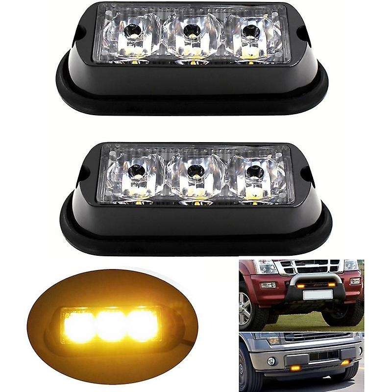 2Pcs 3-Led Strobe Light Yellow Waterproof Emergency Flash Turn Signal Side Warning Light for Suv Pic
